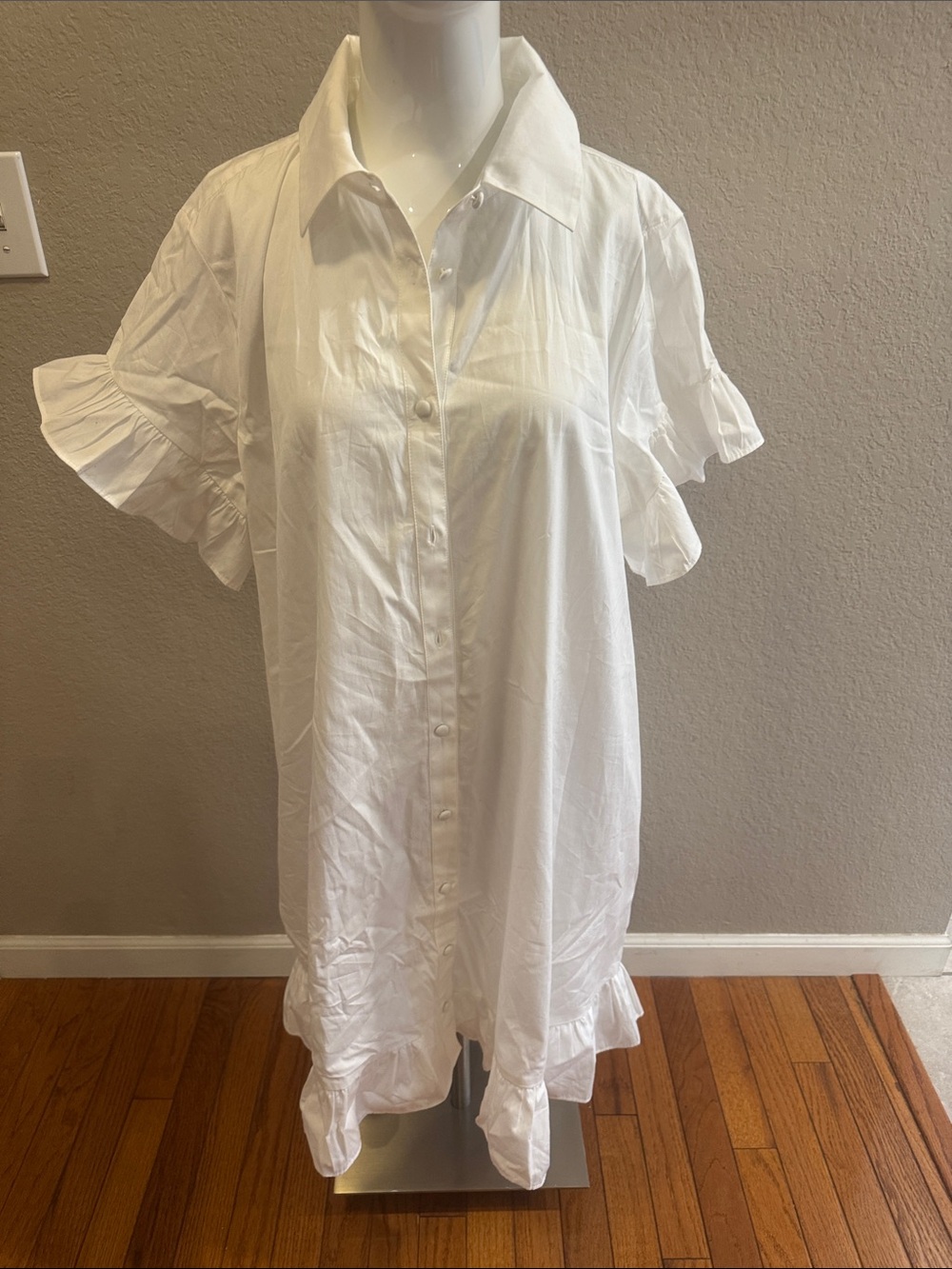 J. crew Classic White Ruffle-Trim Shirt Dress